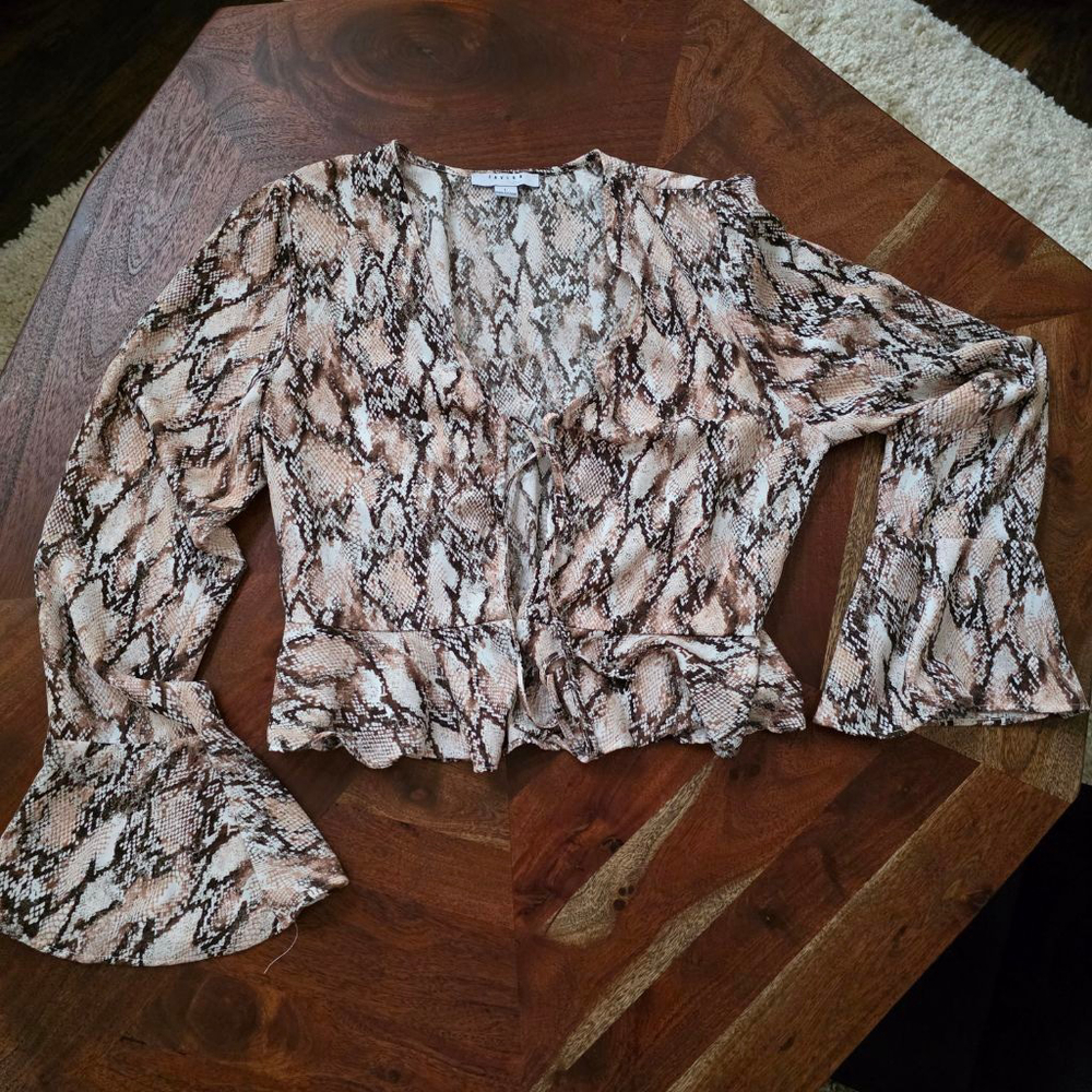 Women's Favlux Snake Print Blouse Brown/Tan Size L